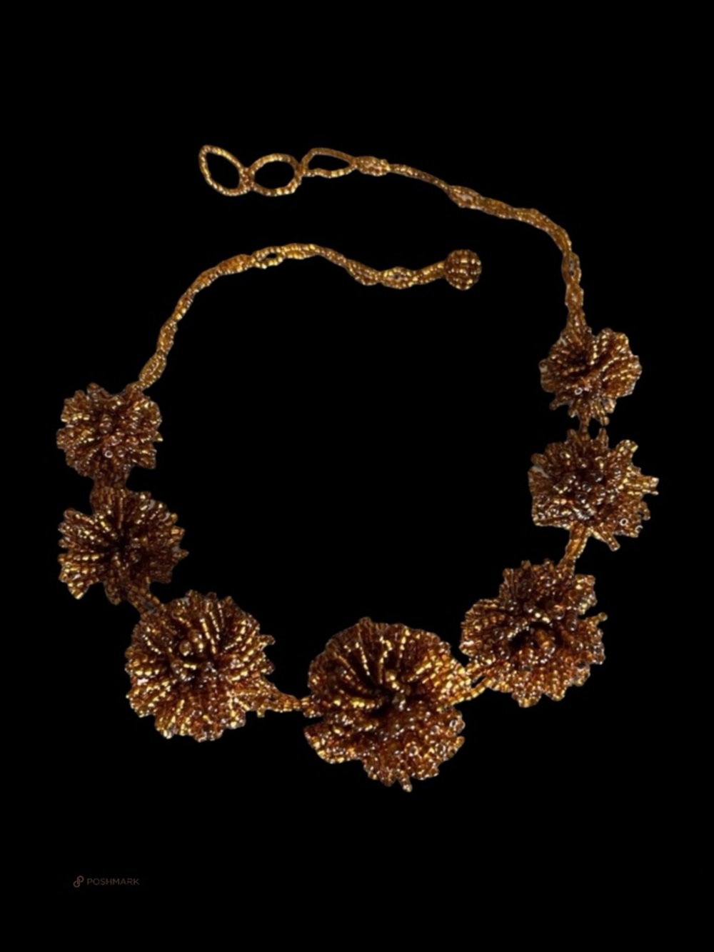 💖 Golden Bronze Beaded Pom Pom Necklace 💖